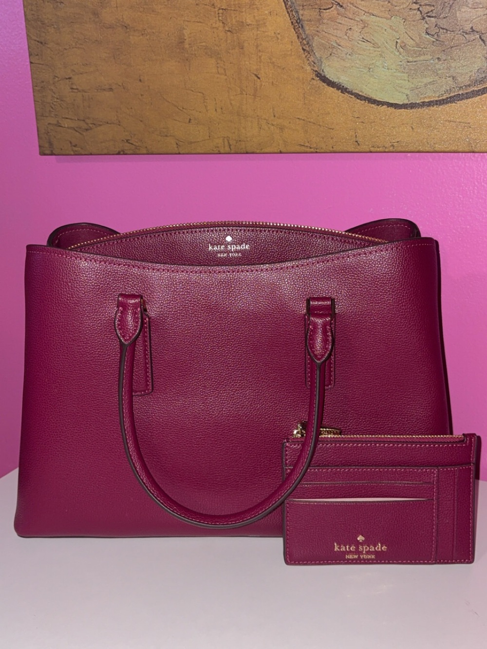 kate spade Berry Pebbled Leather Tote with Matching Cardholder